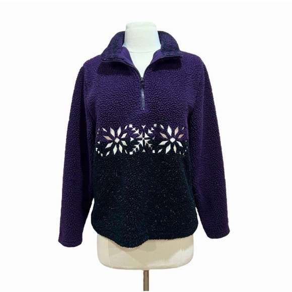 Vintage C&B Sport Purple and Black Snowflake Embroidered Fleece Size Small - Picture 10 of 12